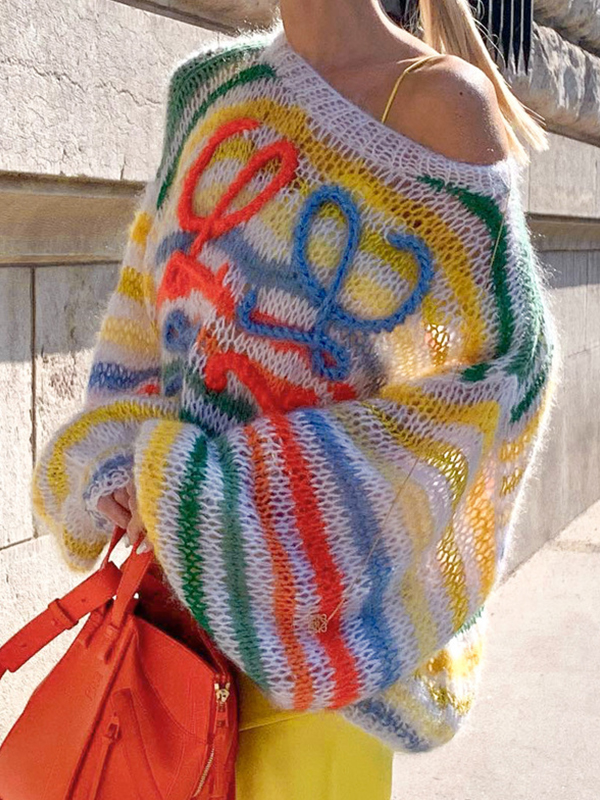 Pullover mit Regenbogen-Kontraststreifen-1