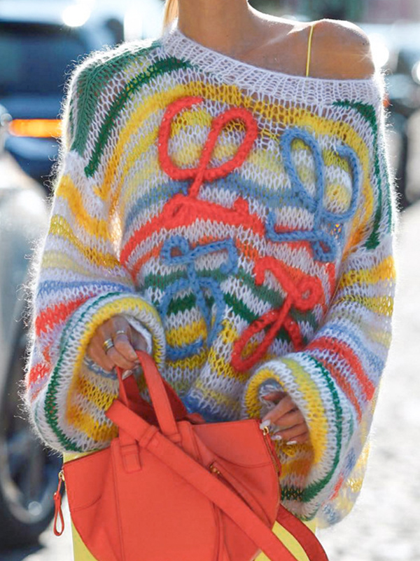 Pullover mit Regenbogen-Kontraststreifen-2