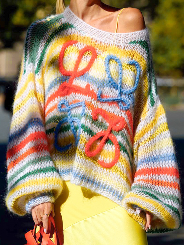 Pullover mit Regenbogen-Kontraststreifen-3