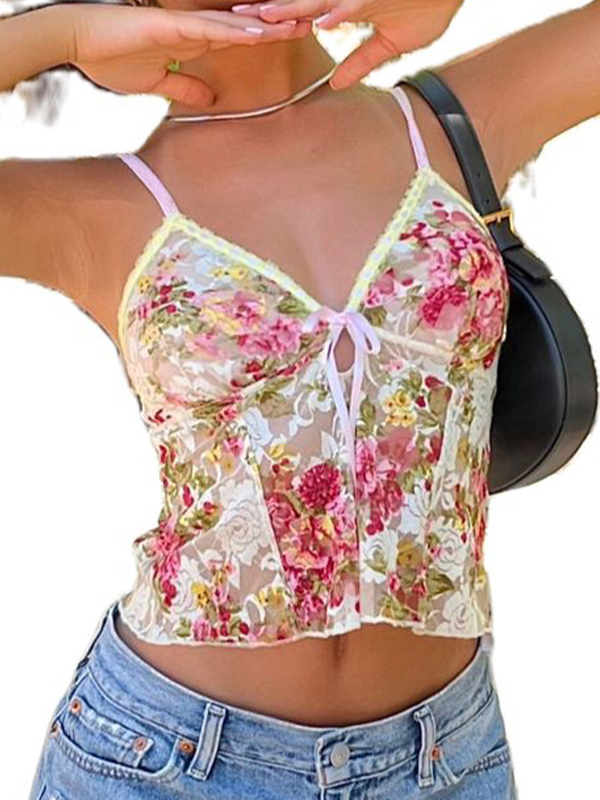 Camisole-Top mit Blumenmuster und Spitzenstickerei-1