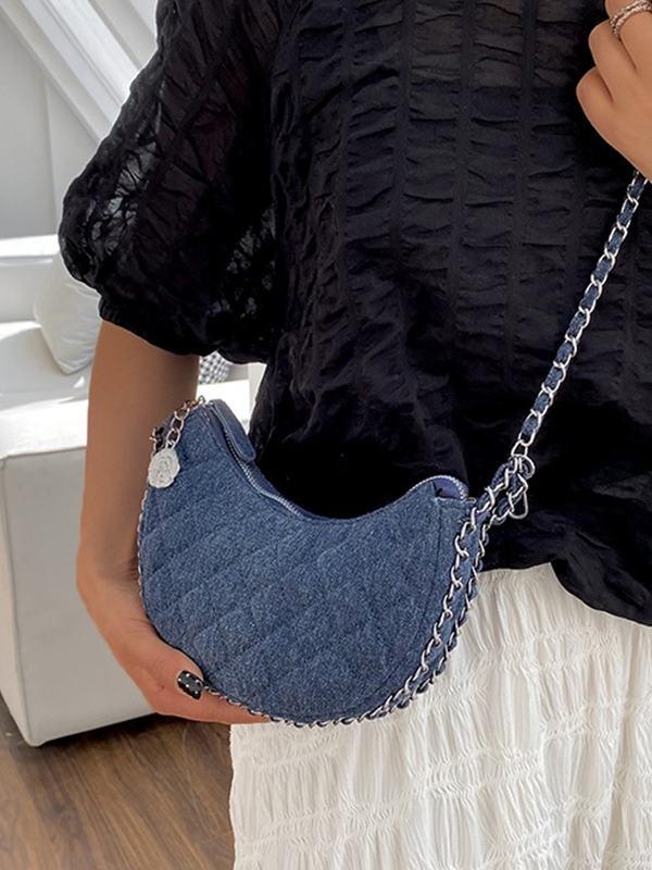 Denim-Rhombus-Ketten-Umhängetasche-1