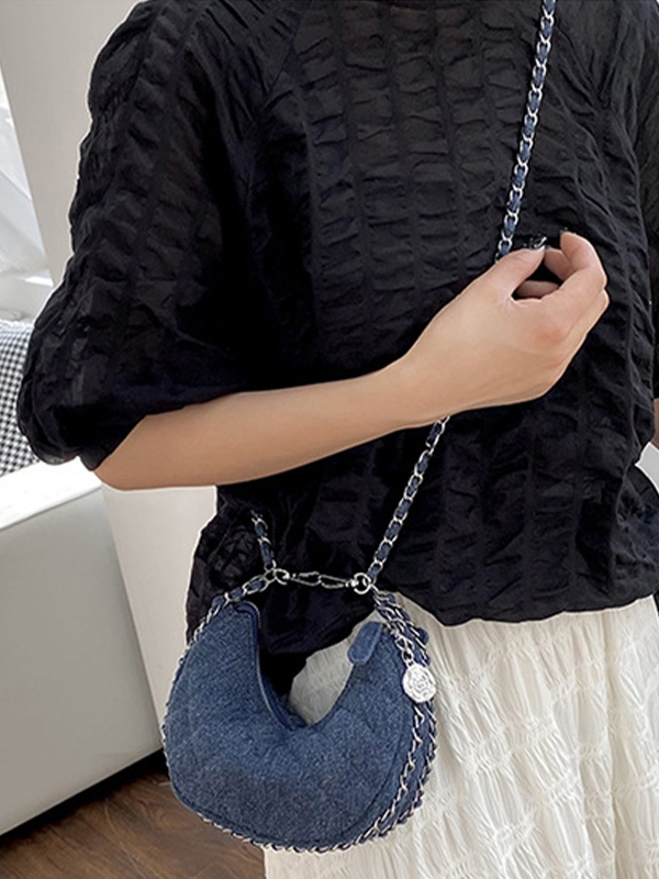 Denim-Rhombus-Ketten-Umhängetasche-2