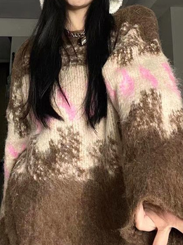 Übergroßer Pullover mit flauschigem Kontrastfarbdruck-2