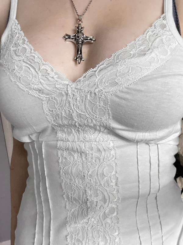 Camisole-Top mit V-Ausschnitt und Spitzenstickerei-2